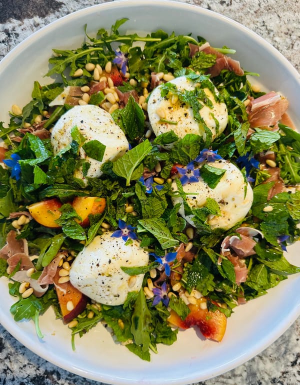 Peach and Arugula Burrata Salad